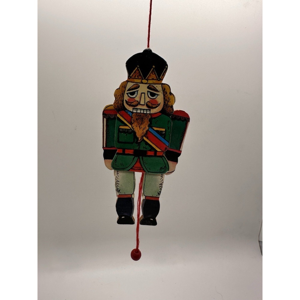 Vintage Wooden Nutcracker Pull String‎ Ornament Articulated Christmas Toy